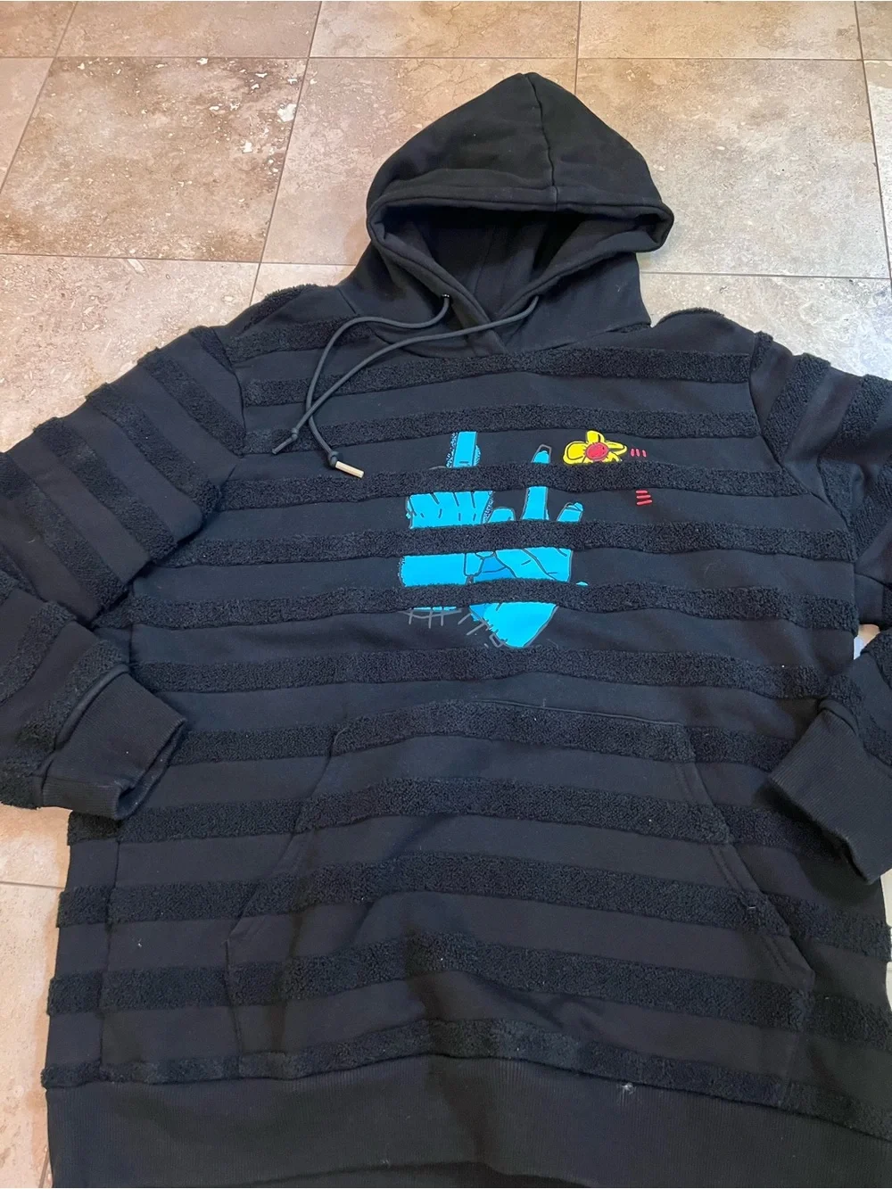 Black Hooded Men's Sweatshirt with Blue Graphic